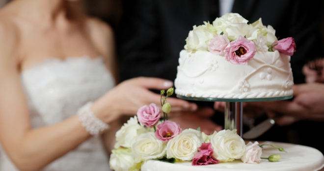 With this deposit, I thee wed wedding cake